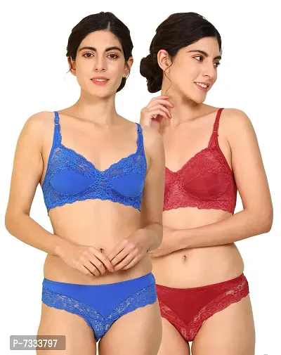 Buy Fashion Comfortz-Women's Cotton Bra Panty Set for Women Lingerie Set  Sexy Honeymoon Undergarments (Pack of 2)(Size :30) Model No : Stich_B,R  Online In India At Discounted Prices