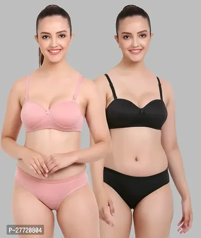 Women Cotton Bra Panty Set for Lingerie Set Pack of 2  Color : Pink,Black