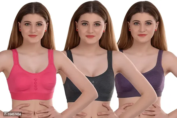 Stylish Pink,Grey,Purple Cotton Solid Bras For Women Pack Of 3-thumb0