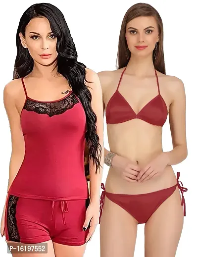 Elegant Maroon Net  Baby Dolls For Women Pack Of 2