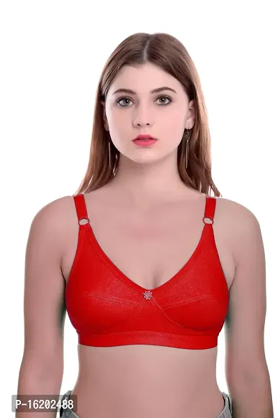 Stylish Red Cotton Solid Bras For Women