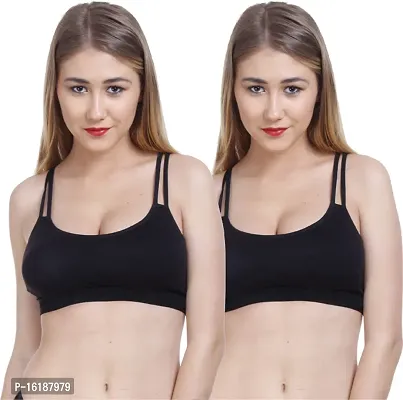 Stylish Black Cotton Solid Bras For Women- Pack Of 2-thumb0