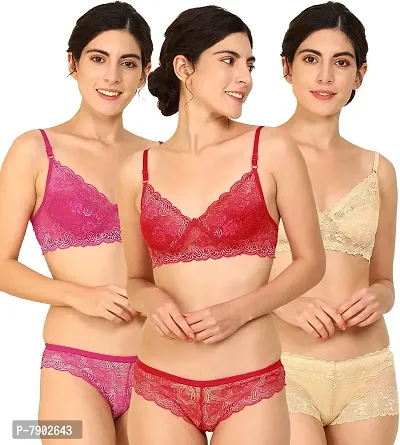 Fashion Comfortz-Women's Soft Lace Cotton Bra and Panty Set