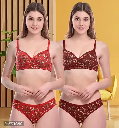 Women Cotton Bra Panty Set for Lingerie Set Pack of 2  Color : Red,Maroon-thumb0