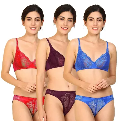 Stylish Bra Panty Set For Women Pack Of 3