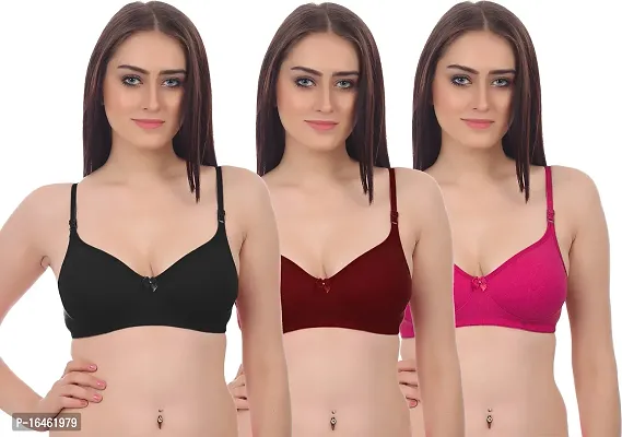 Stylish Multicoloured Cotton Solid Bras For Women Pack Of 3-thumb0