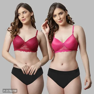 Stylish Women Maroon, Pink Cotton Bra Panty Set - Pack of 2