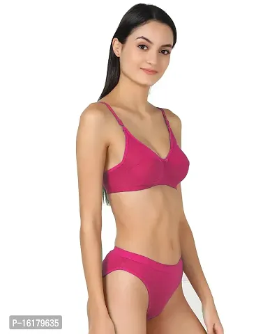 Stylish Pink Cotton Self Pattern Bra And Panty Set For Women-thumb2