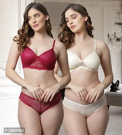 Women Cotton Bra Panty Set for Lingerie Set ( Pack of 2 ) ( Color : Maroon,Brown )-thumb0