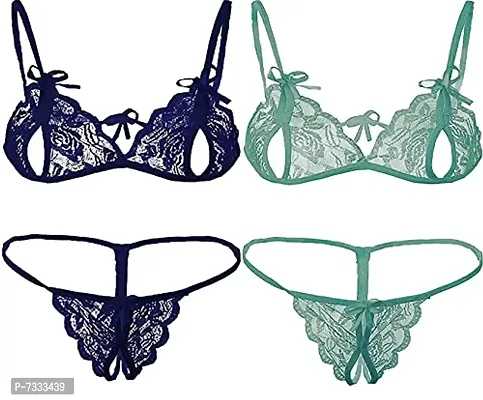 Buy PIBU-Women's Net Bikni Bra Panty Set for Women Lingerie Set Sexy  Honeymoon Undergarments (Color : Blue,Green)(Pack of 2)(Size :34) Model No  : SK01 Online In India At Discounted Prices