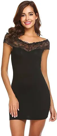 Stylish Black Net Lace Baby Dolls For Women-thumb1