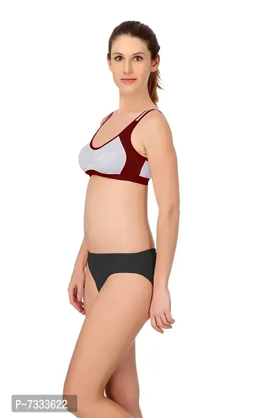 PIBU-Women's Cotton Gym Sports Bra Panty Set for Women Lingerie Set Sexy Honeymoon Undergarments ( Color : Maroon )( Pack of 1 )( Size :30) Model No : SNY=B-thumb3