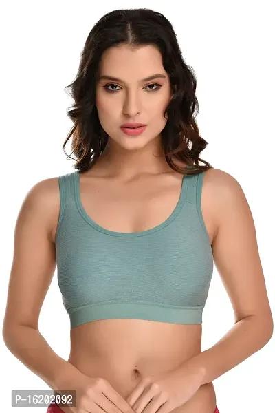 Stylish Green Cotton Solid Bras For Women