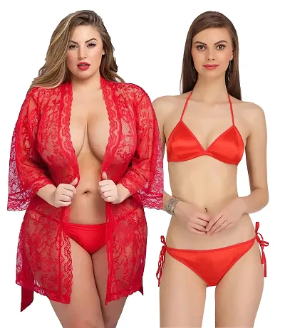 Fancy Babydoll Night Robe With Bikini Set Combo 2