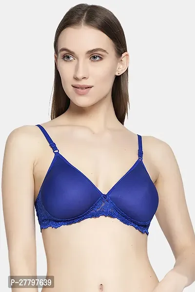 Stylish Blue Cotton Solid Bras For Women