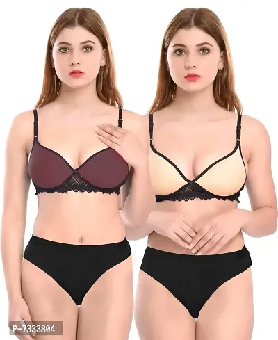 Buy Bra Panty Set with Babydoll & G-string in Maroon Online India