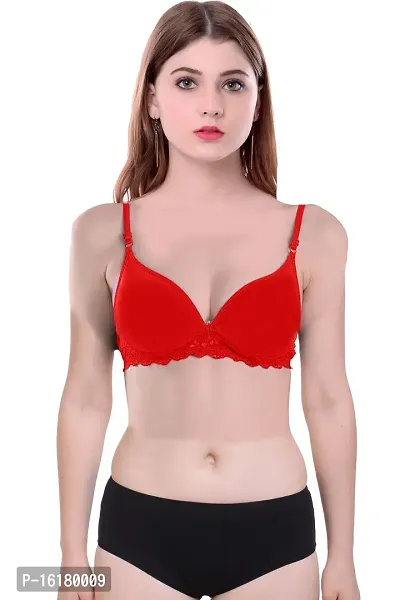 Stylish Red Cotton Self Pattern Bra And Panty Set For Women-thumb5