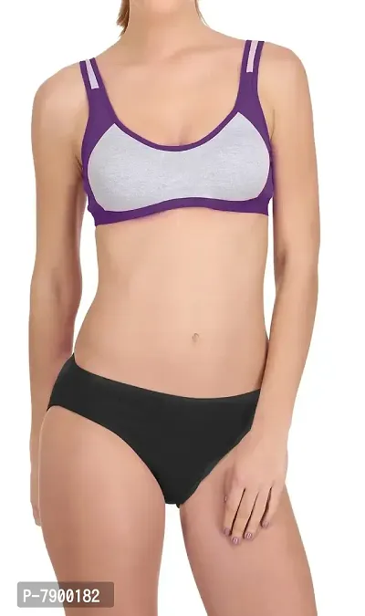 PIBU-Women's Cotton Gym Sports Bra Panty Set for Women Lingerie Set Sexy Honeymoon Undergarments (Color : Purple,Pink)(Pack of 2)(Size :32) Model No : SNY=B #CT-thumb5