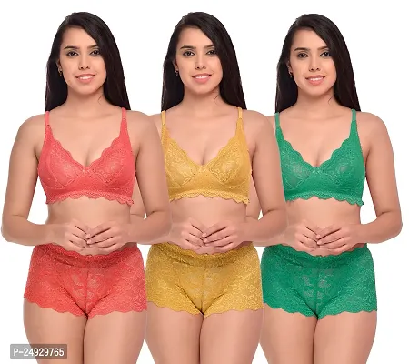 Stylish Cotton Bra And Panty Set For Women Pack Of 3-thumb0