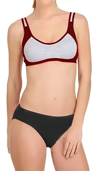 PIBU-Women's Cotton Gym Sports Bra Panty Set for Women Lingerie Set Sexy Honeymoon Undergarments ( Color : Maroon )( Pack of 1 )( Size :30) Model No : SNY=B-thumb4