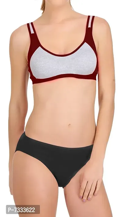 PIBU-Women's Cotton Gym Sports Bra Panty Set for Women Lingerie Set Sexy Honeymoon Undergarments ( Color : Maroon )( Pack of 1 )( Size :30) Model No : SNY=B-thumb5