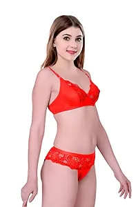 Fashion Comfortz Women&rsquo;S Girls Lace Lycra Spandex (4Way) Bikini Set for Women|Womens Girls Ladies Undergarments|Bra Panty Set for Women with Sexy Red-thumb1