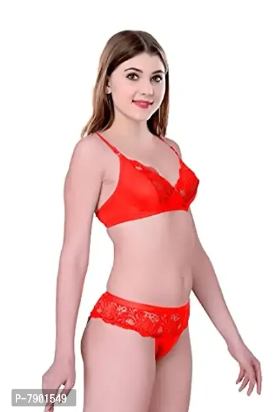 Fashion Comfortz Women&rsquo;S Girls Lace Lycra Spandex (4Way) Bikini Set for Women|Womens Girls Ladies Undergarments|Bra Panty Set for Women with Sexy Red-thumb2