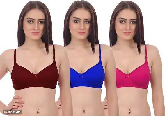 Stylish Multicoloured Cotton Solid Bras For Women Pack Of 3-thumb0