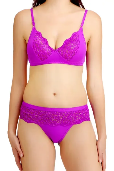 Trendy Lace Work Matching Bra Panty Set