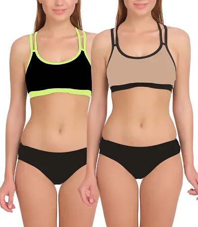 Spandex Bra & Panty Set - Pack Of 2