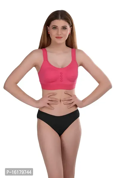 Stylish Pink Cotton Self Pattern Bra And Panty Set For Women-thumb0