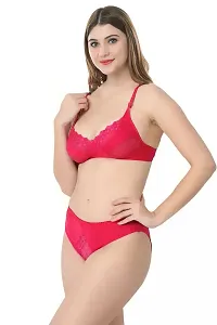 Elegant Cotton Self Pattern Lingerie Set For Women - Red-thumb2