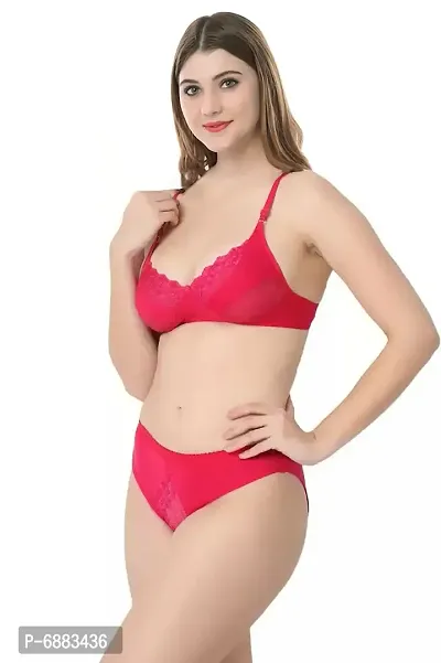 Elegant Cotton Self Pattern Lingerie Set For Women - Red-thumb3