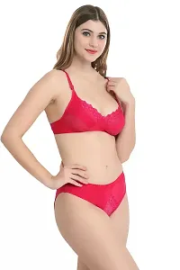 Elegant Cotton Self Pattern Lingerie Set For Women - Red-thumb1