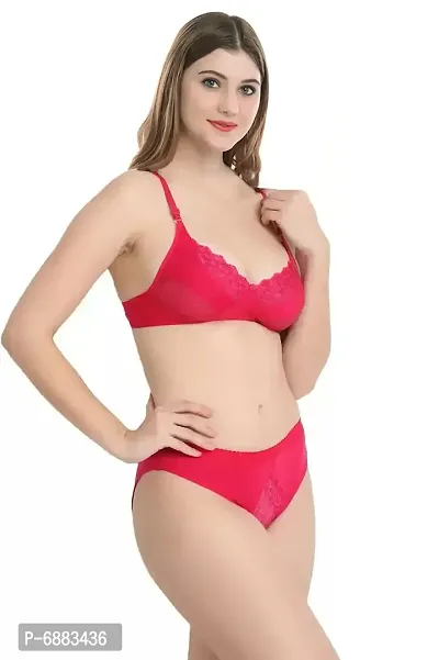 Elegant Cotton Self Pattern Lingerie Set For Women - Red-thumb2