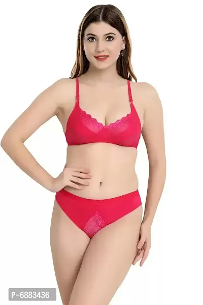 Elegant Cotton Self Pattern Lingerie Set For Women - Red-thumb0