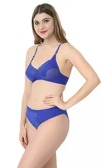 Elegant Cotton Self Pattern Lingerie Set For Women - Blue-thumb2