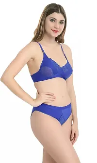 Elegant Cotton Self Pattern Lingerie Set For Women - Blue-thumb1