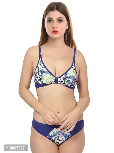 Stylish Cotton Self Pattern Bra And Panty Set For Women- Blue-thumb0