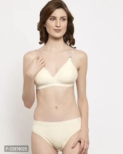 Elegant Cotton Self Pattern Bras And Panty Set For Women