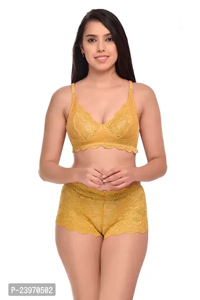 Elegant Net Self Pattern Bras And Panty Set For Women