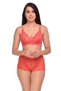 Elegant Net Self Pattern Bras And Panty Set For Women- Pack Of 3-thumb1