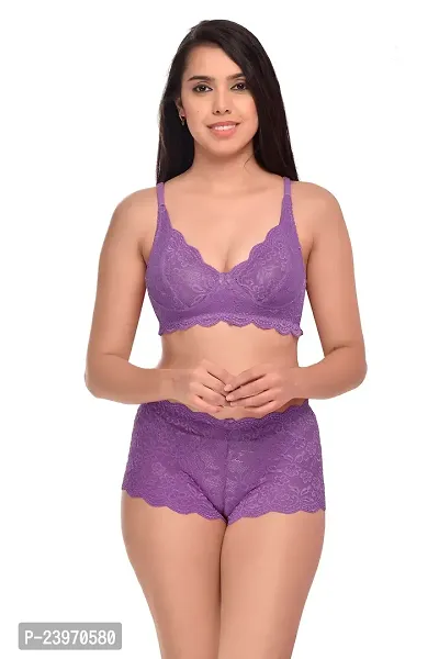 Elegant Net Self Pattern Bras And Panty Set For Women- Pack Of 3-thumb3
