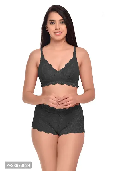 Elegant Net Self Pattern Bras And Panty Set For Women- Pack Of 3-thumb5