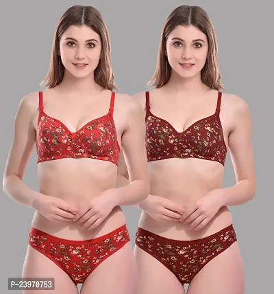 Elegant Cotton Self Pattern Bras And Panty Set For Women- Pack Of 2-thumb0