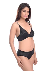 Elegant Cotton Self Pattern Bras And Panty Set For Women- Pack Of 3-thumb1