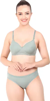 Elegant Cotton Self Pattern Bras And Panty Set For Women- Pack Of 3-thumb1