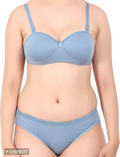 Elegant Cotton Self Pattern Bras And Panty Set For Women-thumb5