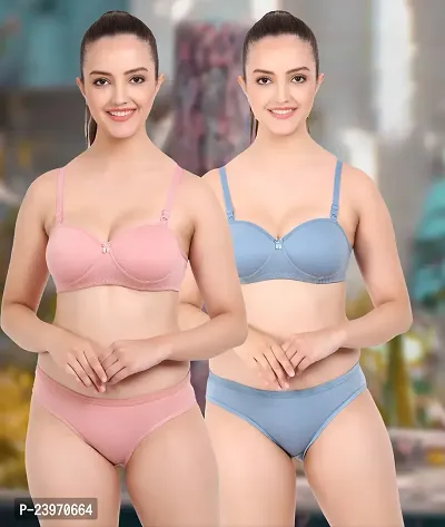 Buy Elegant Cotton Self Pattern Bras And Panty Set For Women- Pack Of 2  Online In India At Discounted Prices