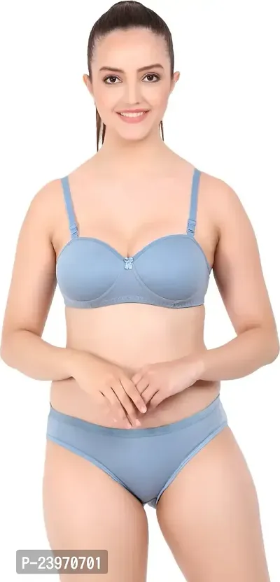 Elegant Cotton Self Pattern Bras And Panty Set For Women- Pack Of 3-thumb2